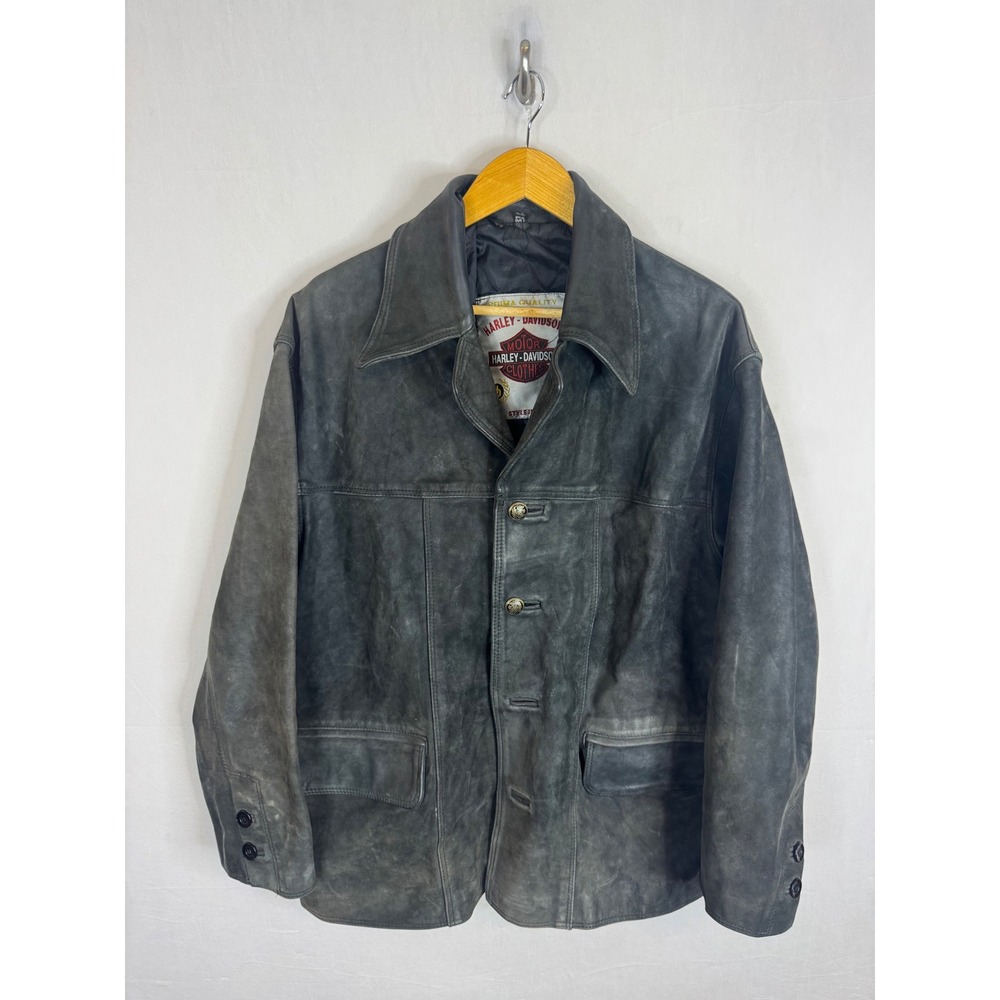 Vintage 90s 80s Harley Davidson Leather Jacket Distressed Black Gray Quilted XL